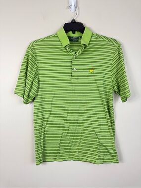 Masters Polo Mens Medium Vintage Amen Corner Green Black Striped Golf Shirt